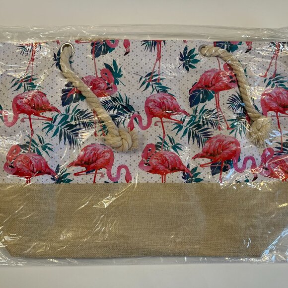 Flamingo and Palm Leaves Rhinestone Tote Bag - XXL - NWT - Picture 9 of 10